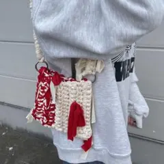 Tシャツヤーンバッグ　海外風バッグ　編み物　ハンドメイド　クロシェ
