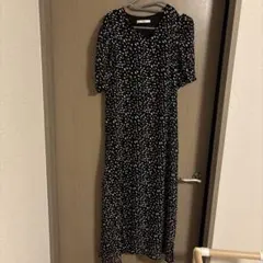 GRL ドット柄 Vネック 半袖ワンピース L
