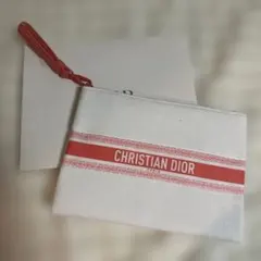 CHRISTIAN DIOR ロゴポーチ ホワイト/レッド