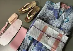 【最終値下げ！】高級浴衣フルセット 花柄×水色 上品デザイン 花火大会・夏祭りに