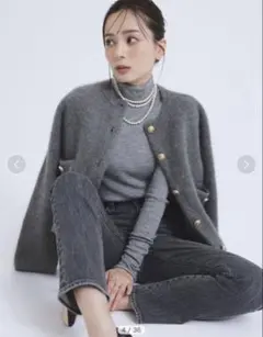 anuans ラクーンブレンドノーカラーニットジャケット