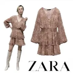 ZARA フリル付きVネックワンピース