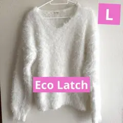 ★Eco Latch★ホワイト Vネック ファー風セーターLサイズ★最終価格★