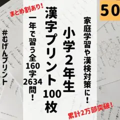 【1日1枚！やる気が続く！】50.小学2年漢字、新品、解答、未記入、漢検、対義語