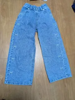リボン刺繍付きライトブルー ジーパン 130cm
