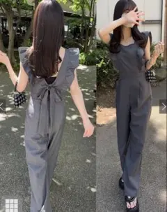 GRL グレイル バックリボンショルダーフリルオールインワンdk1188