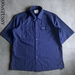 美品 00s STUSSY 半袖ワークシャツ ネイビー Y2K ロゴプリントのサムネイル