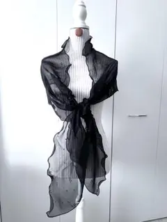 黒 シフォン ストール ビーズ付き フリル