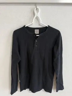 AVIREX U.S.A. ヘンリーネック リブ長袖Tシャツ ブラック