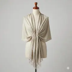 パール付きフリンジストール ショール ベージュ ラメ 韓国製