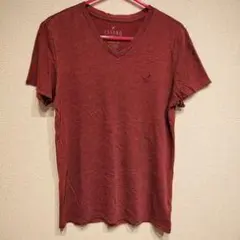 バーガンディ Vネック Tシャツ