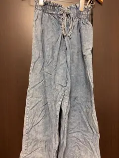 ケミカルウォッシュ ワイドパンツ レースアップ