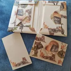 猫デザインのレターセット ポストカードと封筒 マスキングテープ