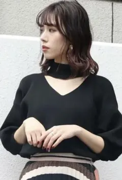 MURUA ムルーア チョーカー風Vネックニット ブラック