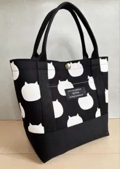 黒のねこたま ハンドメイドミニトートバッグ