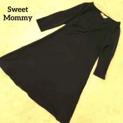 スウィートマミー ワンピース 七分袖 薄手 ネイビー 紺 無地 上品 夏秋 L