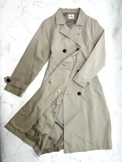 ベージュ ロングトレンチコート ダブルブレスト