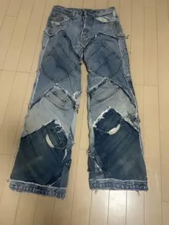 リメイクデニム ブルーデニム ワイド フレア ボトム M W32