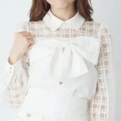 Ank Rouge BIGリボンシアーチェックブラウス ホワイト