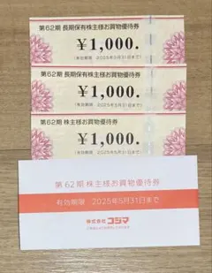 コジマ　株主優待　1000円×3枚(3000円分)