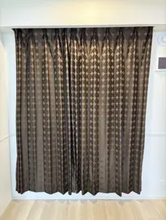 ダークブラウン 幾何学模様 カーテン