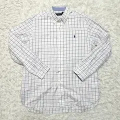 極美品 ラルフローレン BDシャツ チェック柄 白 ネイビー メンズ Lサイズ