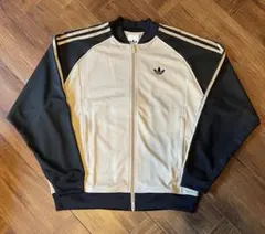 藤井風着用 adidas ルーズ メッシュ トラックトップ 黒 ベージュ L