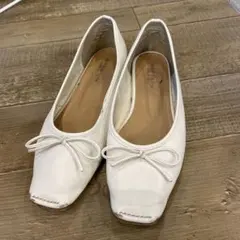 BEAUTY&YOUTH #スクエア#ホワイトレザーフラットシューズ#37