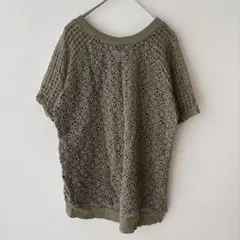 美品 BONGO Tシャツ トップス 半袖 カーキ オリーブグリーン レース M