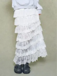ダーリッチ フラワーレースティアードフリルスカート WHT
