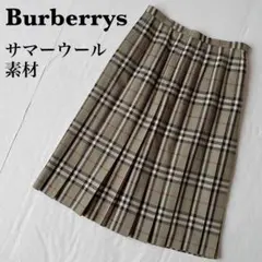 バーバリーズ プリーツスカート サマーウール カーキ系ノバチェック ミモレ丈のサムネイル