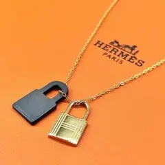 29008✨️エルメス オーケリー ネックレス カデナ 南京錠 金 黒 レザー