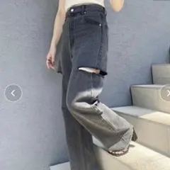 Chico チコ　サイドスリットダメージデニム　グレー　0サイズ