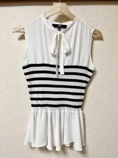 極美品 エリザベッタフランキ ボーダーニット ノースリ ボウタイ ブラウス