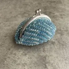 クリスタルフロッグ(渋水色)〜ビーズがま口ポーチ(口金10.5cm)