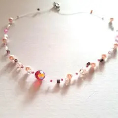 【可愛い】赤・ピンク系ビーズ＆パール ネックレス レディースアクセサリー