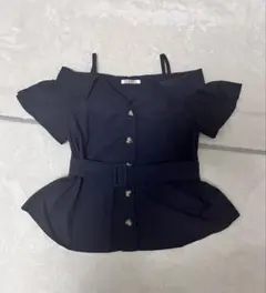 Snidel オフショルダー シャツトップス(ネイビー)