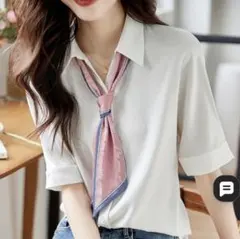 【新品・未使用タグ付き】ボウタイ半袖ブラウス