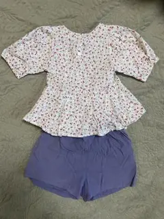 petit main フラワープリント トップス&ショートパンツ 100cm