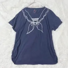 【大きいサイズ】リブインコンフォート　3L セーラー風 Tシャツ 紺　リボンのサムネイル