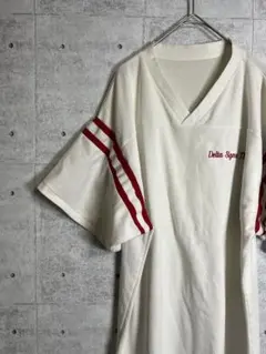 海外古着　半袖Tシャツ　ヴィンテージ　Ｖネック　刺繍　白　ホワイト　大きめサイズ