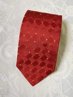 サルバトーレフェラガモ ドット格子柄　シルク100%ネクタイ