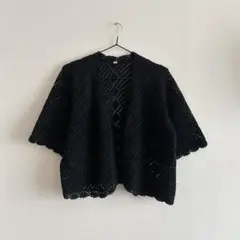 古着　カーディガン　黒カーディガン　編みカーディガン
