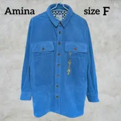 チャイハネ　Amina　アミナ　刺繍　長袖　コーデュロイ シャツ　ライトネイビー