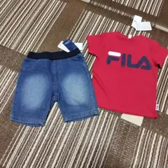 FILA 赤 Tシャツ & デニムショートパンツ セット 95cmのサムネイル