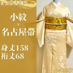 rk-0997 小紋 名古屋帯 2点セット 白い花文様 正絹 薄香