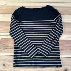 無印良品 黒と茶色のストライプ長袖Tシャツ Sサイズ