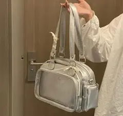 ミニ 推し活トートバッグ 痛バッグ 痛バ ブラック シルバー バック リボン