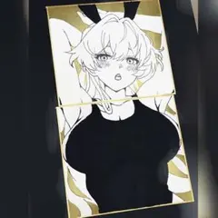 2枚連結手描き色紙　バニー競泳水着　メタリックゴールド　オリジナルイラスト