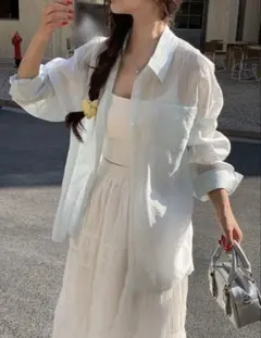 Dazy SHEIN ストライプシアーシャツ ブルー 透け感